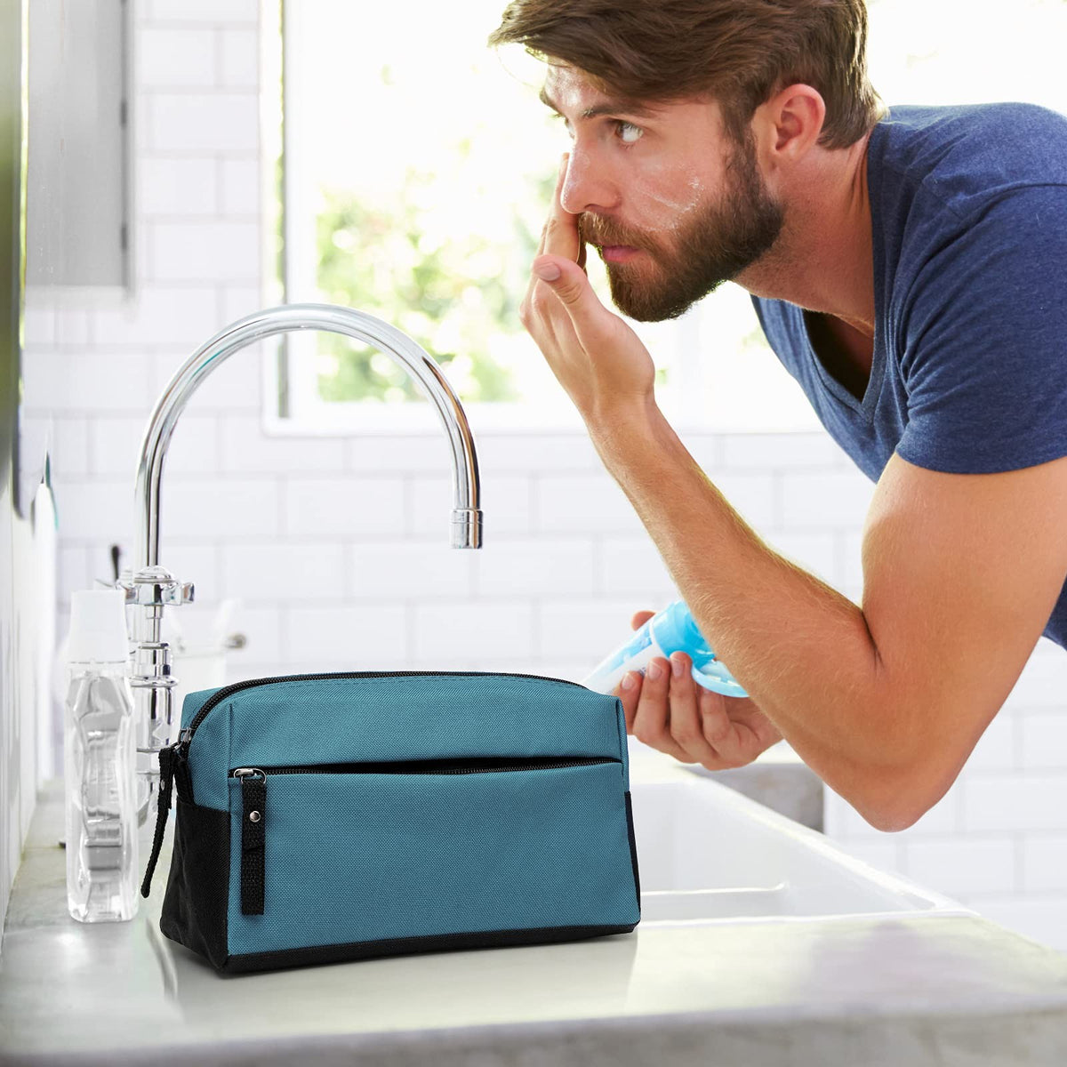 Waterproof Travel Toiletry Bag with Separate Compartments - Silver Blue