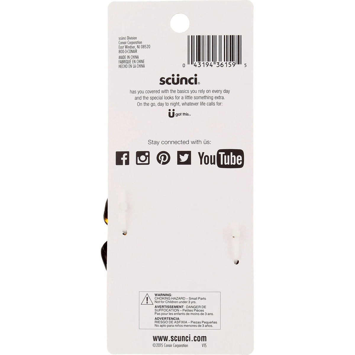 6 Pack Scunci No Slip Grip Jaw Clip, Brown