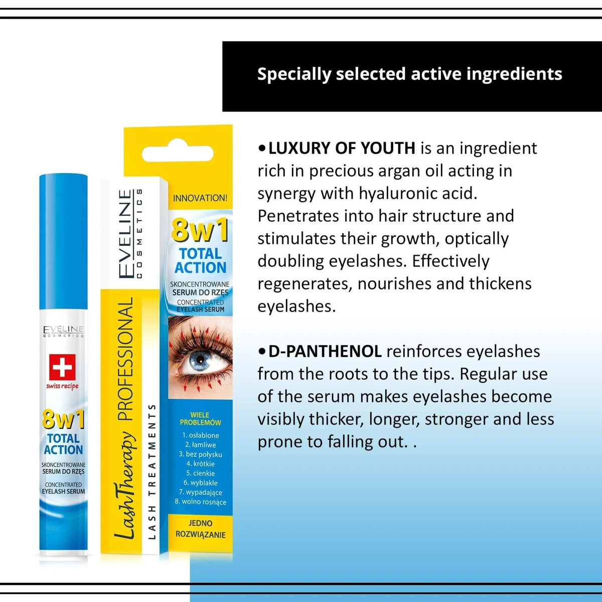 Lash Growth Serum with Argan Oil & Hyaluronic Acid - 8-in-1 Eyelash Enhancer