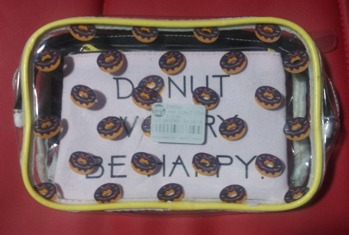 Donut Theme Clear Zippered Makeup & Pencil Bag Set - Cute Utility Bags