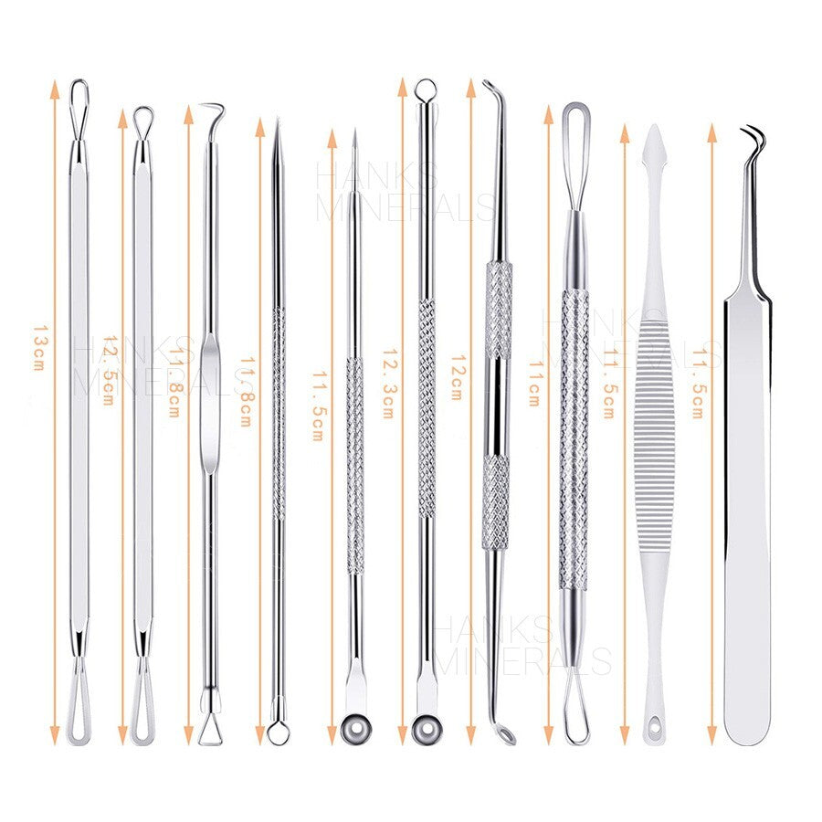 Professional Acne & Blackhead Tweezers Set - 10 Pcs with Case