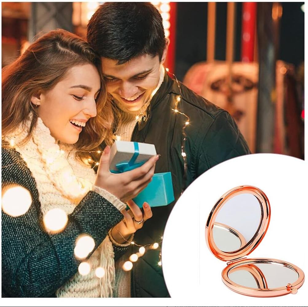 Rose Gold Compact Mirror with 1x/2x Magnification - Portable Folding 2.76 Inch Double-Sided Makeup Mirror