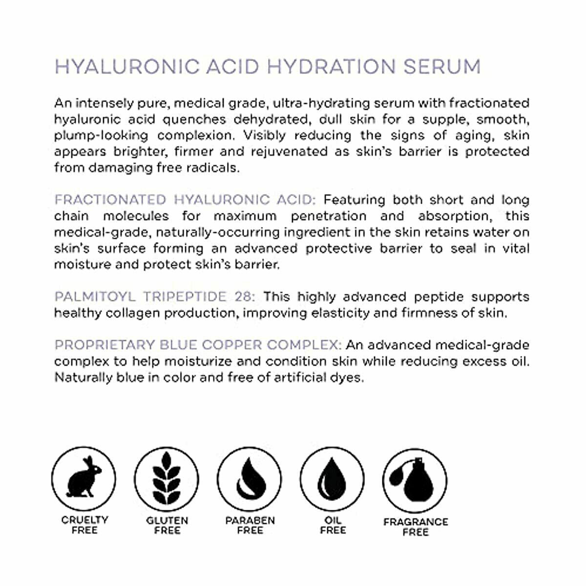 Hyaluronic Acid Face Serum - Hydrating Anti-Aging Serum with Peptides & Antioxidants, 1 Fl Oz