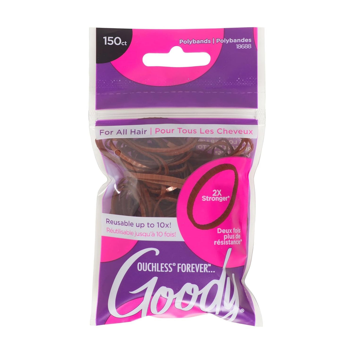 Goody Ouchless Forever Polyband Hair Ties, 150 Ct, Clear, Elastic