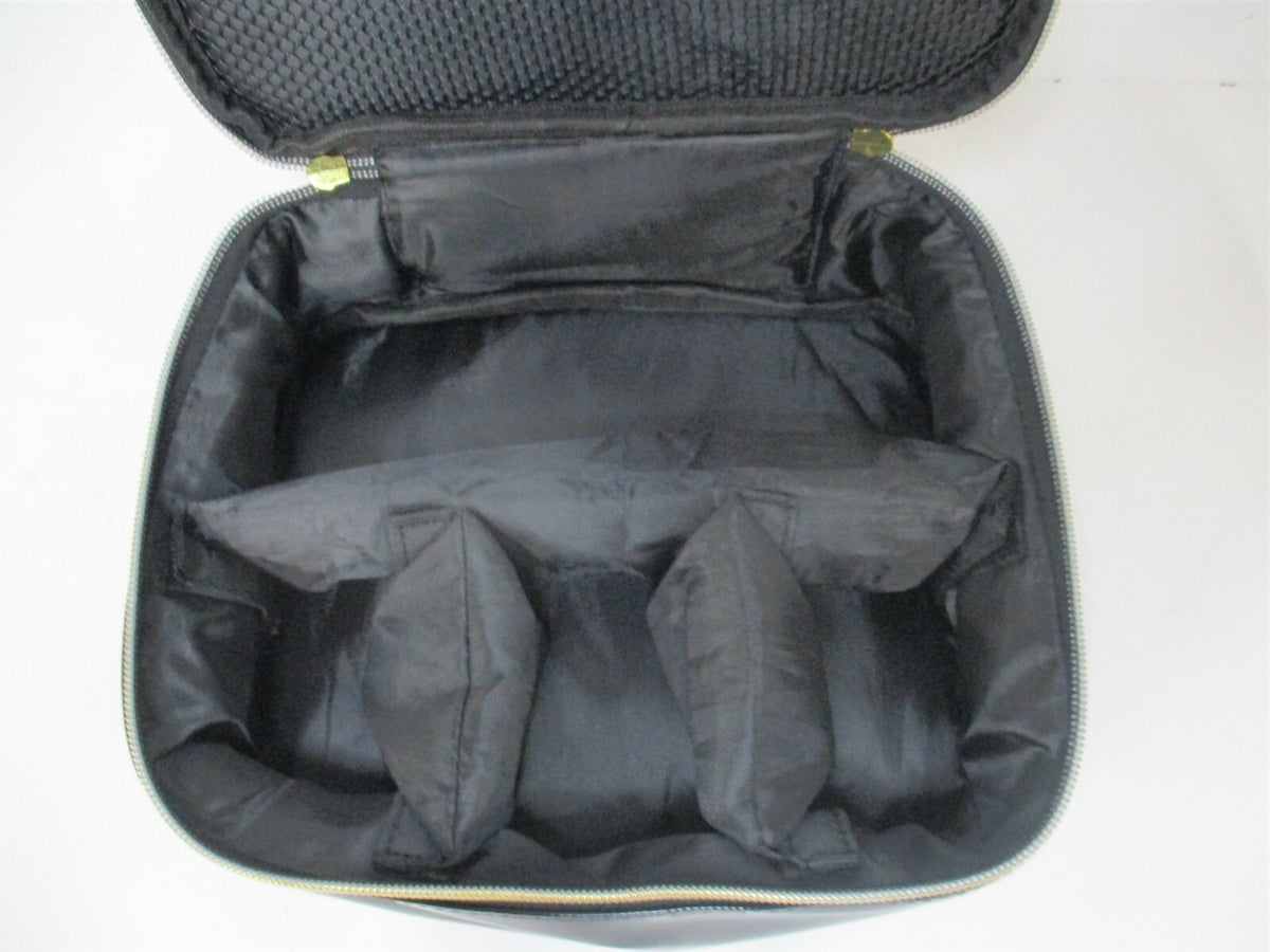 Waterproof Makeup Organizer Case with Dividers - Portable Black PU Leather