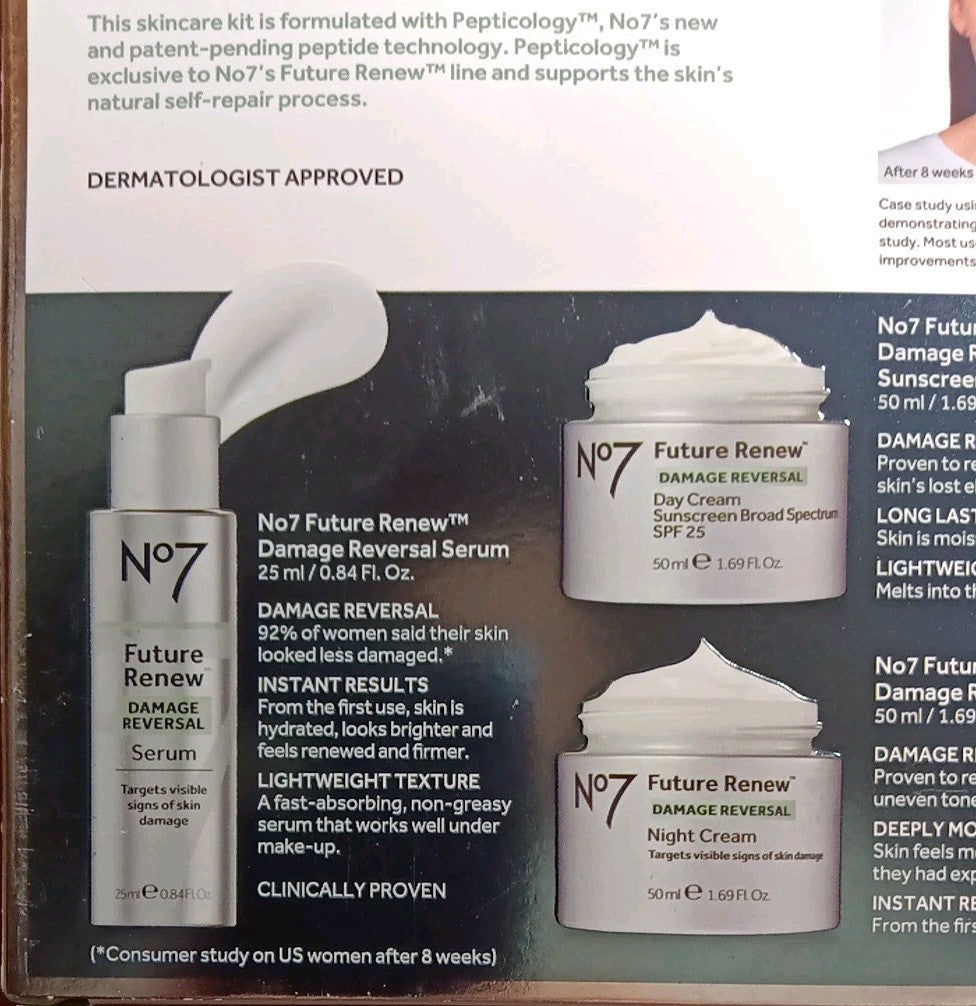 No7 Future Skin Damage Reversal System Kit - Night & Day Cream, Serum, Sunscreen