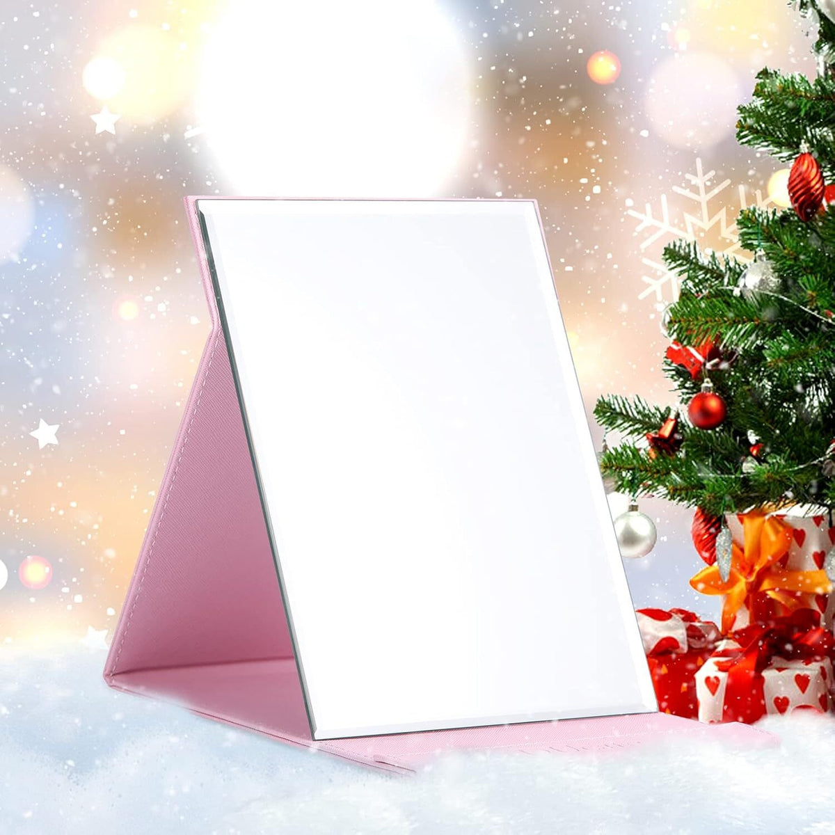 Portable Folding Vanity Mirror with Stand - Pink, Unbreakable, Travel-Ready