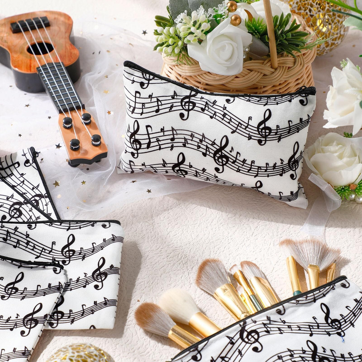Musical Note Makeup Bags Set - 10 Durable Cosmetic Travel Pouches
