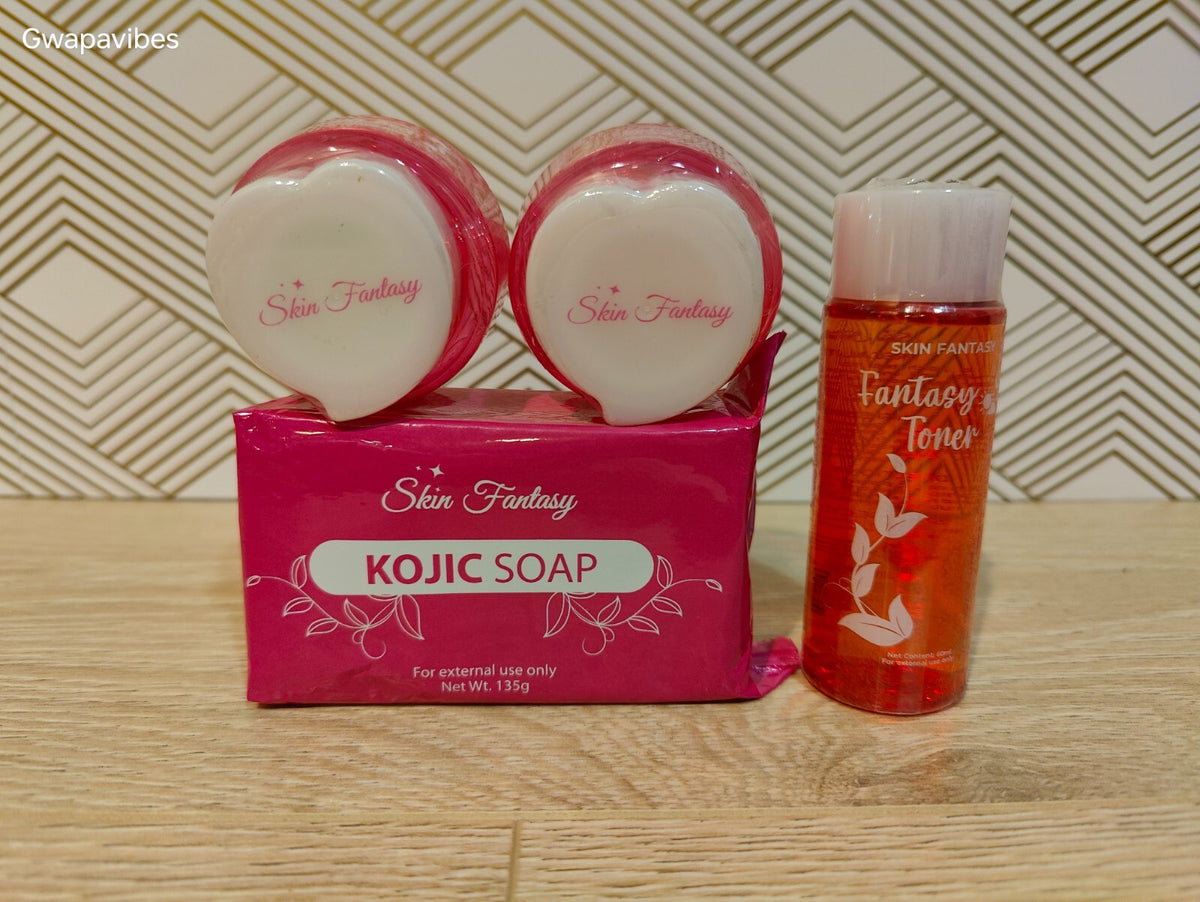 Rejuvenating Facial Set with Kojic Soap, Day & Night Creams, Toner - Skin Care Kit