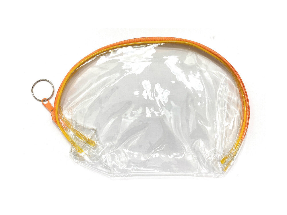 Large Transparent Vinyl Cosmetic Bag with Orange Trim - 8x5 Inches