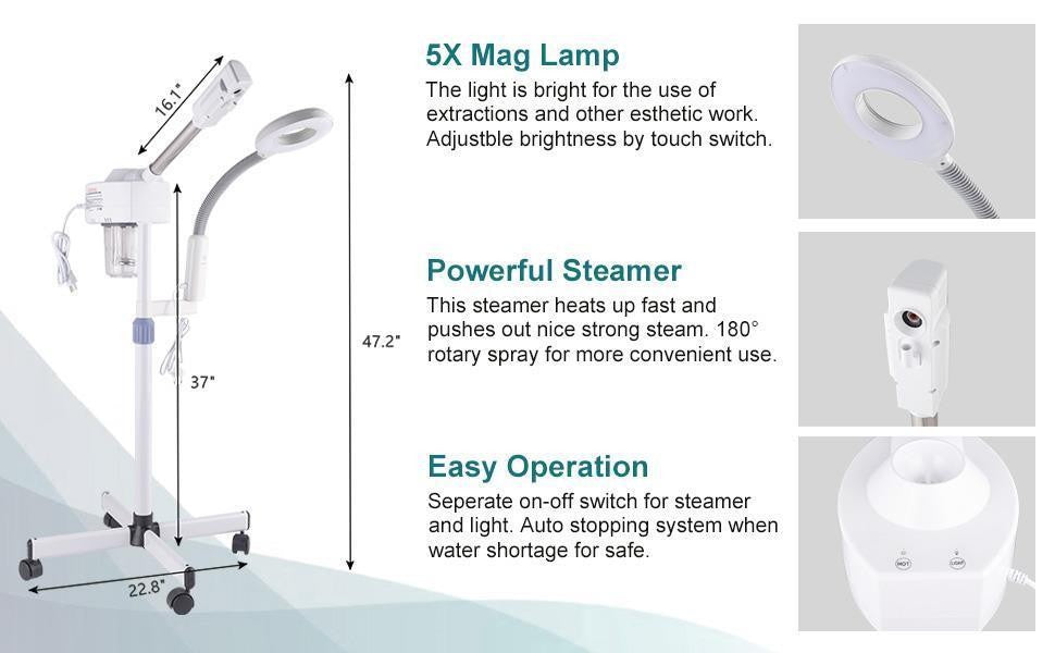 2-in-1 Facial Steamer with 5X LED Magnifying Lamp