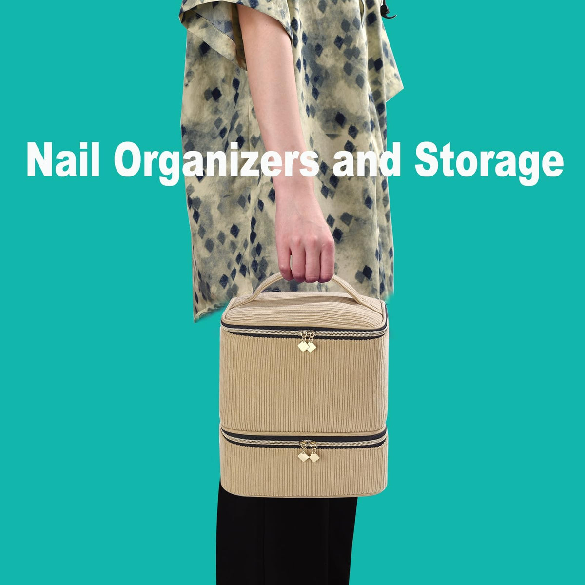 Corduroy Nail Polish & Manicure Tool Organizer Case for 30 Bottles - Brown