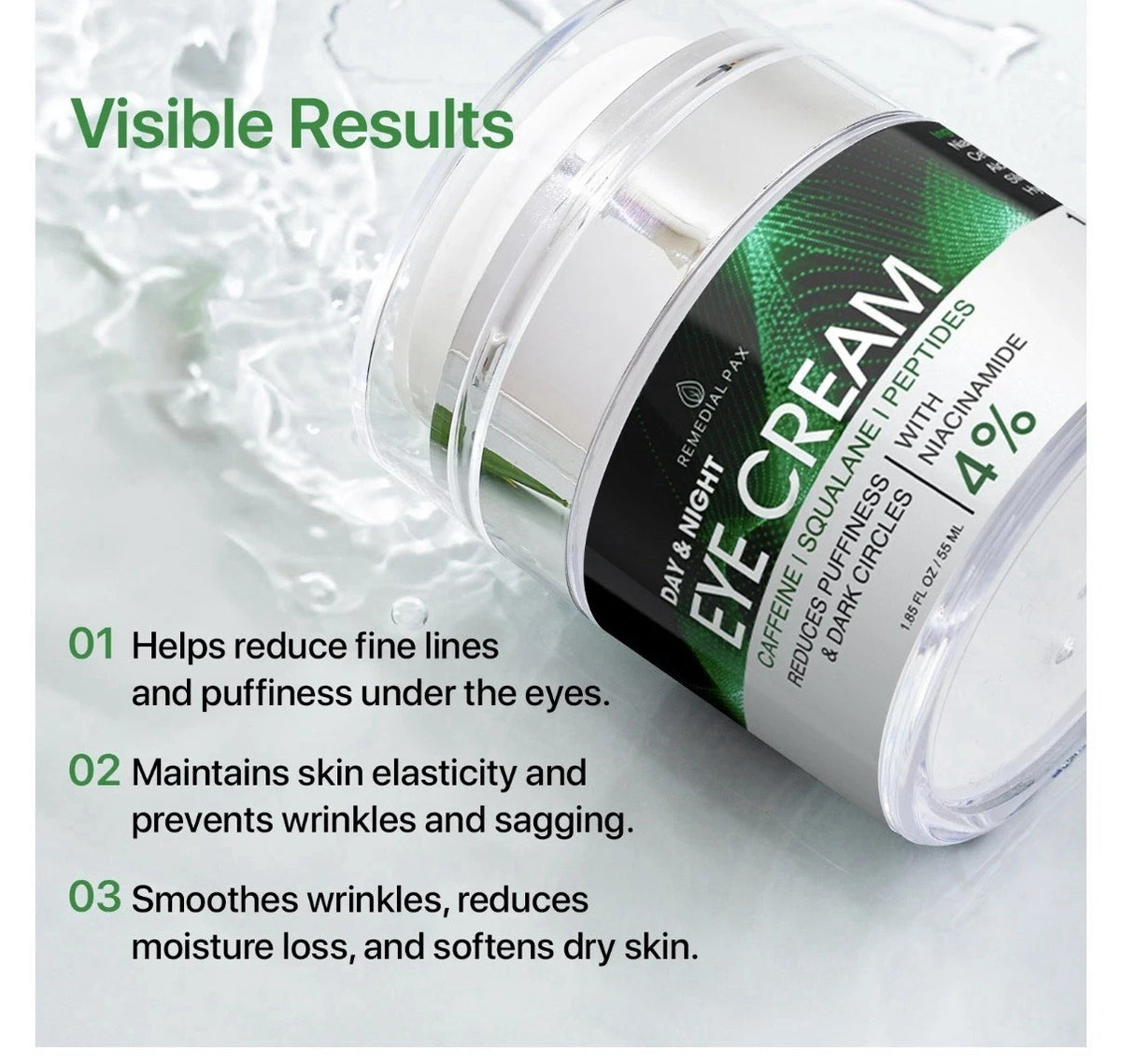Remedial Pax Eye Cream with Caffeine Peptides Squalane 1.7oz Day Night
