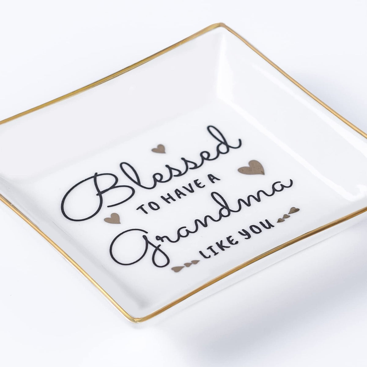 Grandma Jewelry Ring Dish Gift - Heartwarming Ceramic Trinket Tray for Birthday, Mother's Day, Christmas