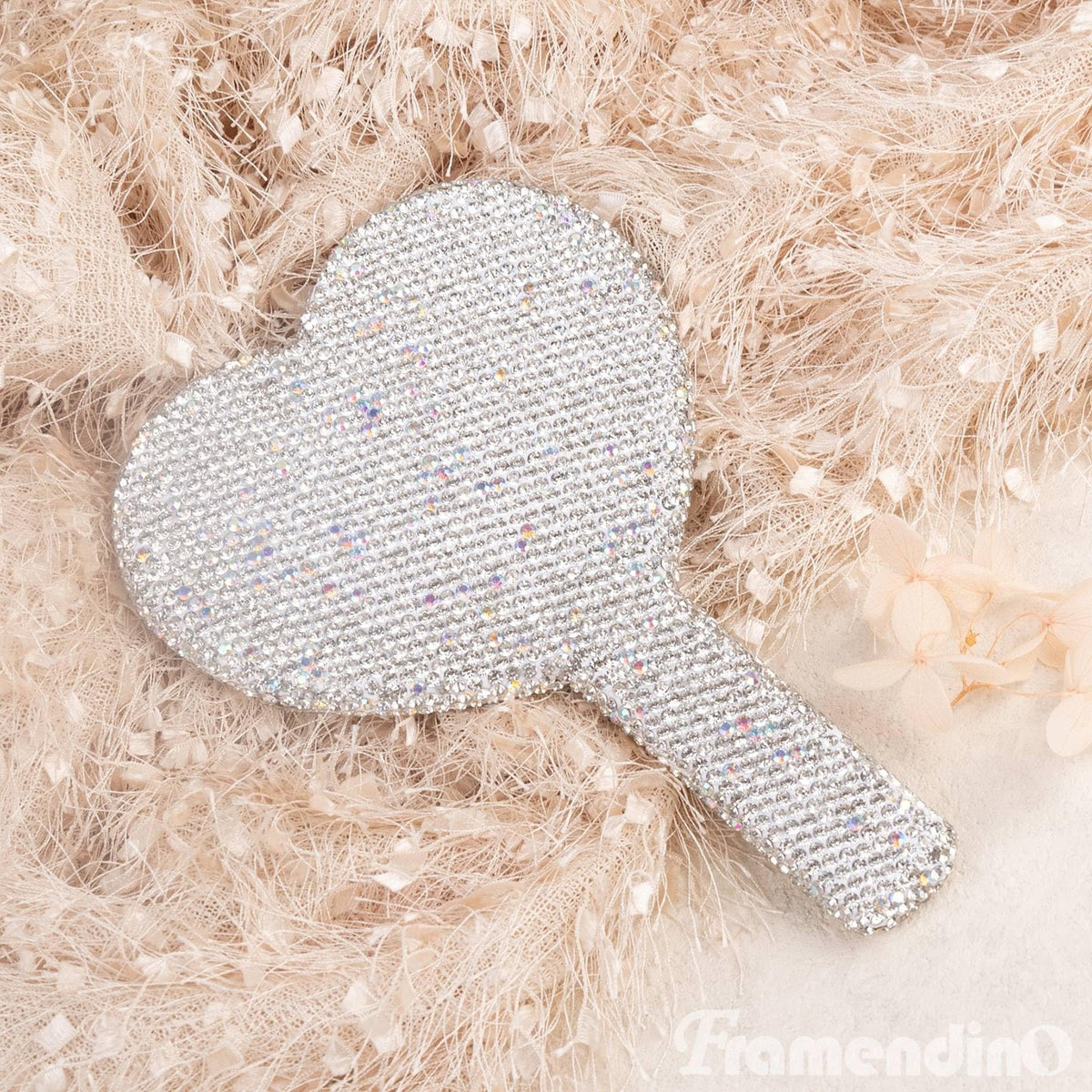 Heart-Shaped Rhinestone Handheld Makeup Mirror – Portable Bling Cosmetic Mirror