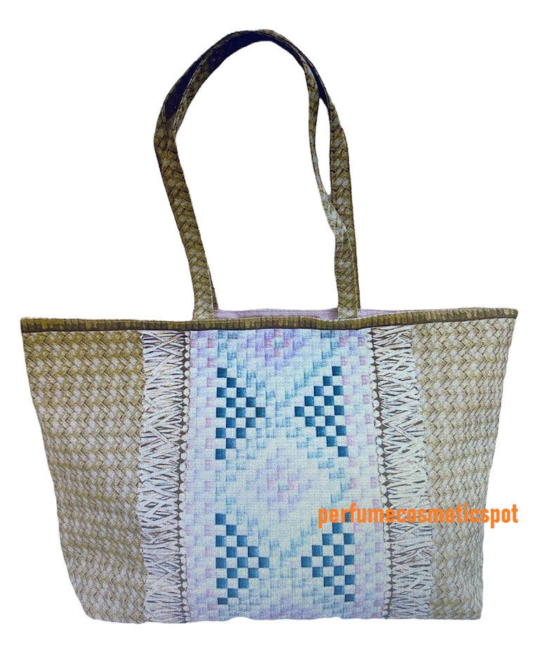Cotton Travel & Beach Tote Bag - Tan Straw Look Large Beach Bag