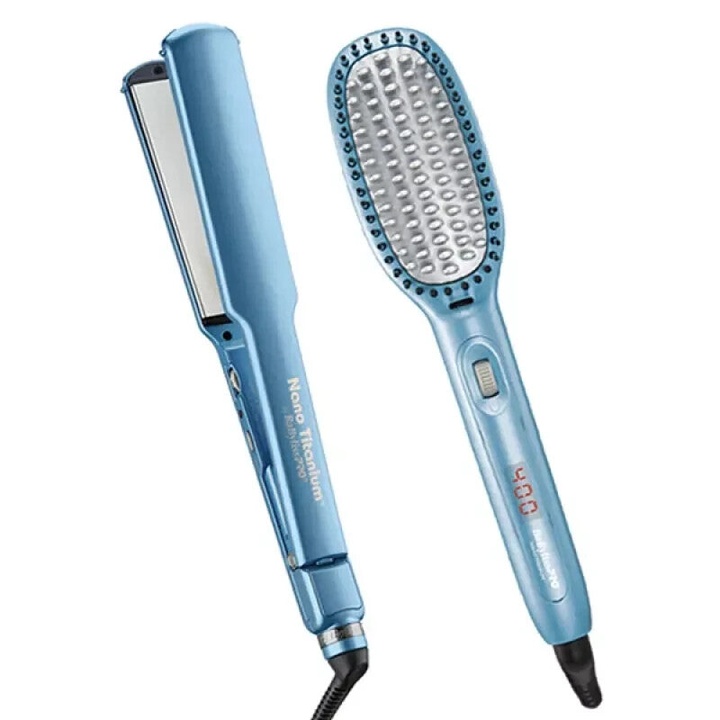 BabylissPRO Nano Titanium Ultra-Thin Flat Iron & Thermal Paddle Brush