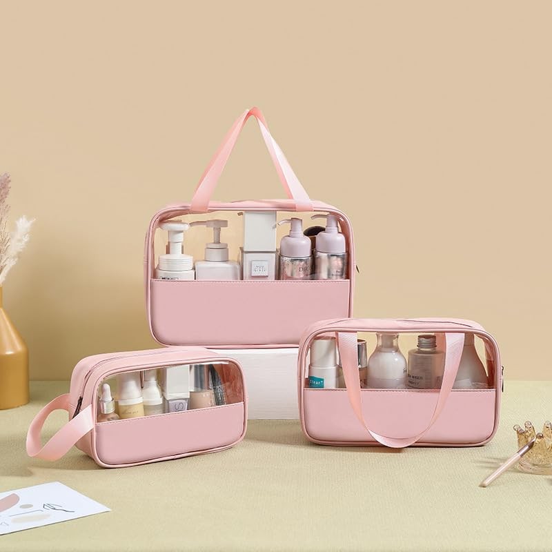 Large Clear Toiletry Bag Set - 3 Pcs Waterproof Travel Organizer for Women