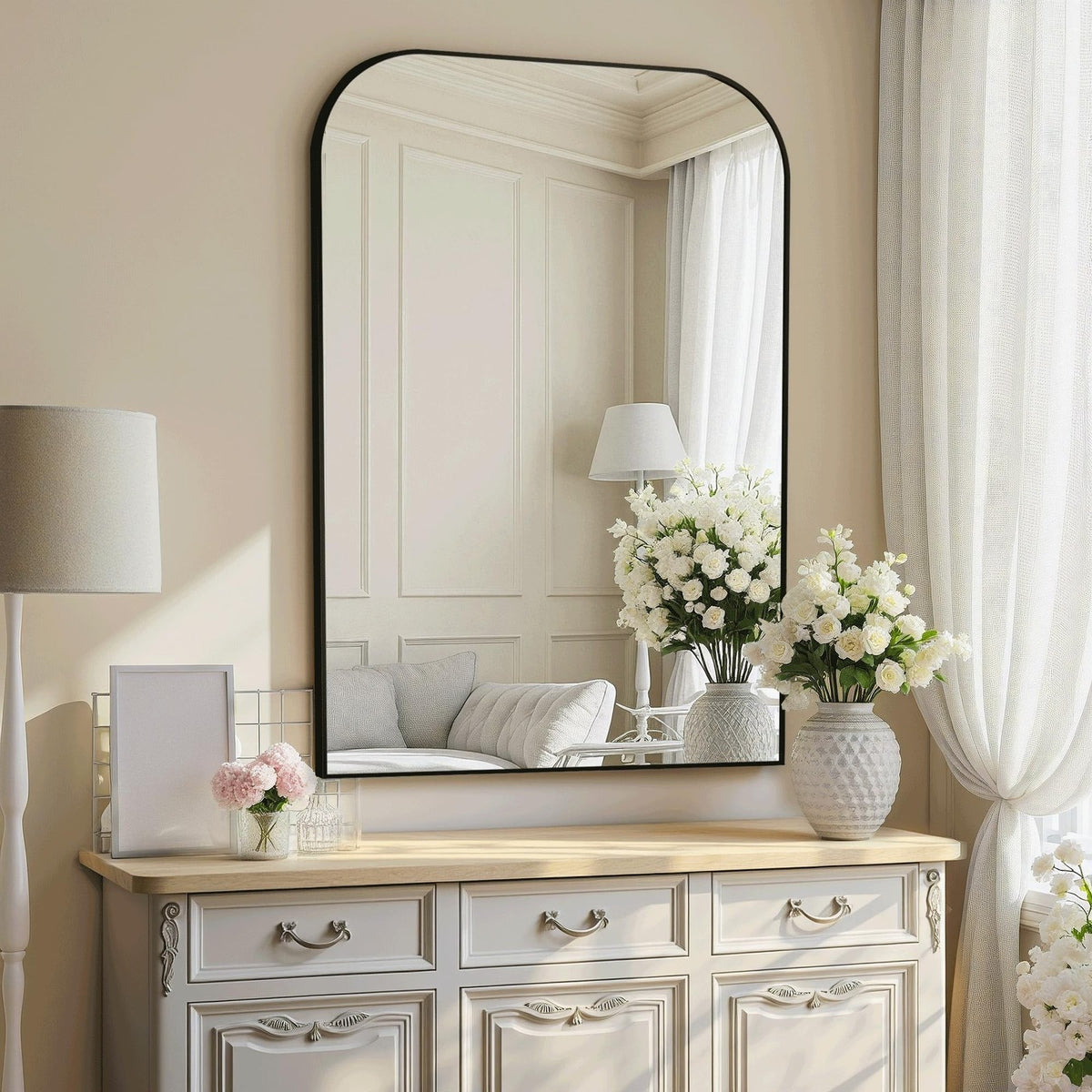 40-Inch Black Metal Framed Wall Mirror for Bathroom & Living Room