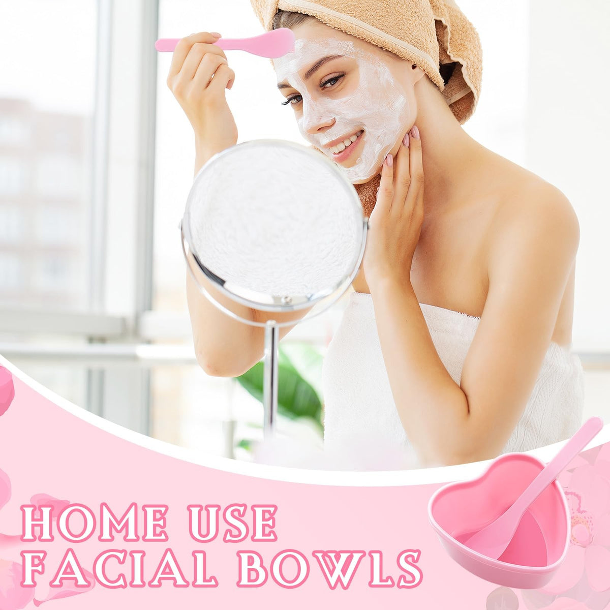 Facial Mask Bowls and Spatula Set - Pink Heart-Shaped 10-Pack for Skincare
