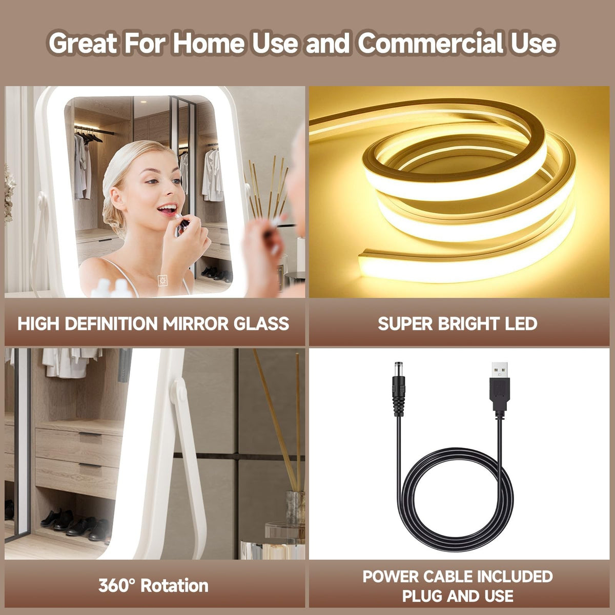 Travel LED Makeup Mirror with Lights, Portable Vanity Mirror with Adjustable Brightness