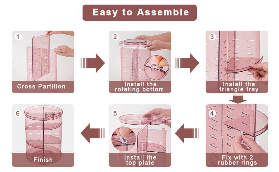 Rotating Makeup Organizer with Adjustable Layers and Silent 360° Spin