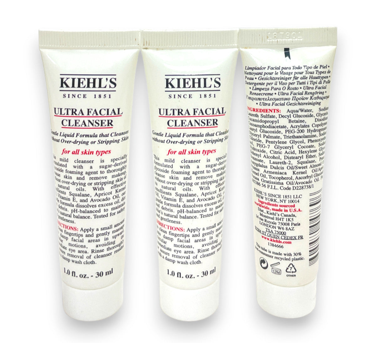 Kiehl's Ultra Facial Cleanser - 1oz/30ml Travel Size Pack of 3