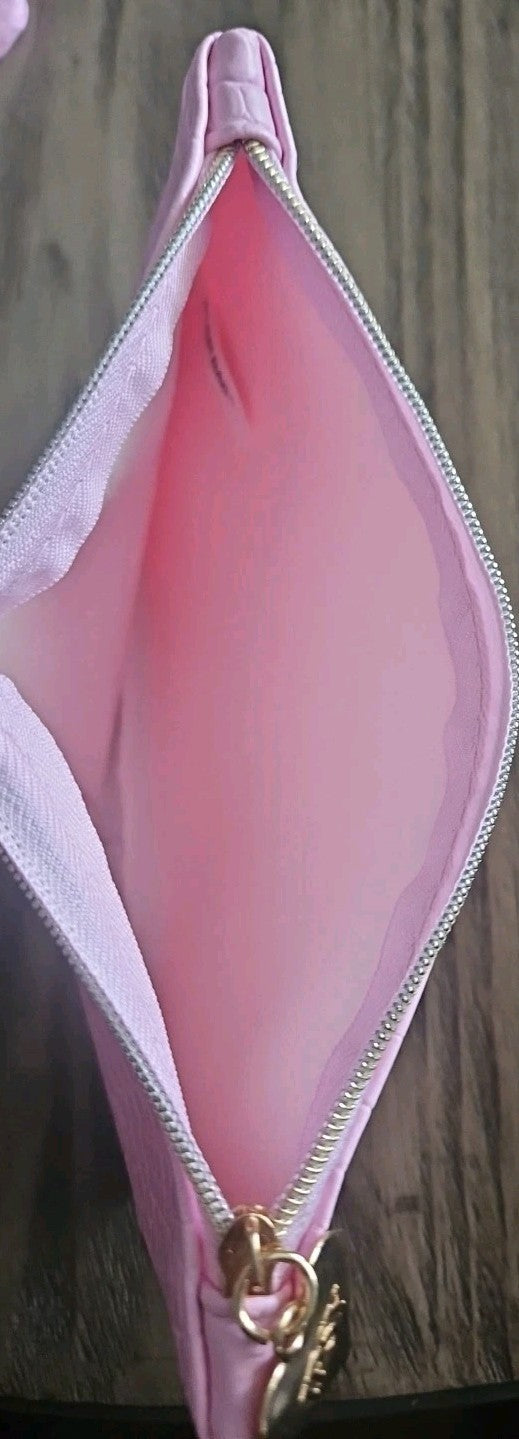 2-Pack Pink Faux Crocodile Makeup Bags with Heart Pull - Ipsy