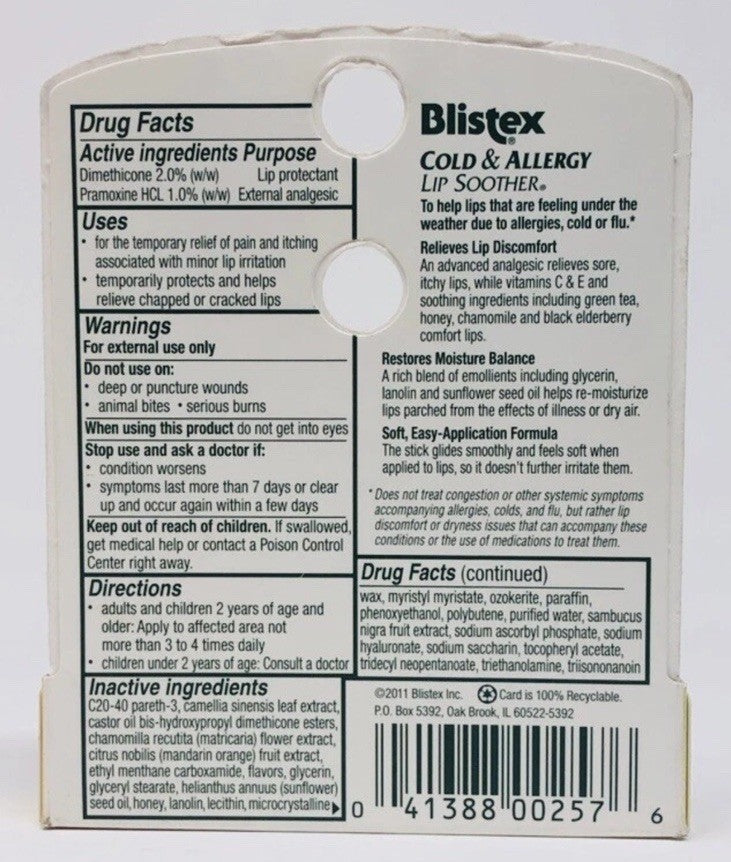 Cold & Allergy Lip Balm - Lip Soother for Dry, Chapped Lips