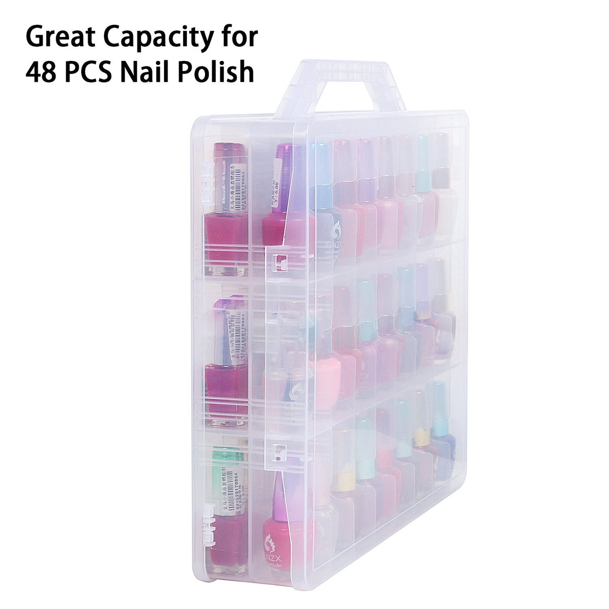 Nail Polish Holder Organizer for 48 Bottles - Adjustable Clear Storage Case