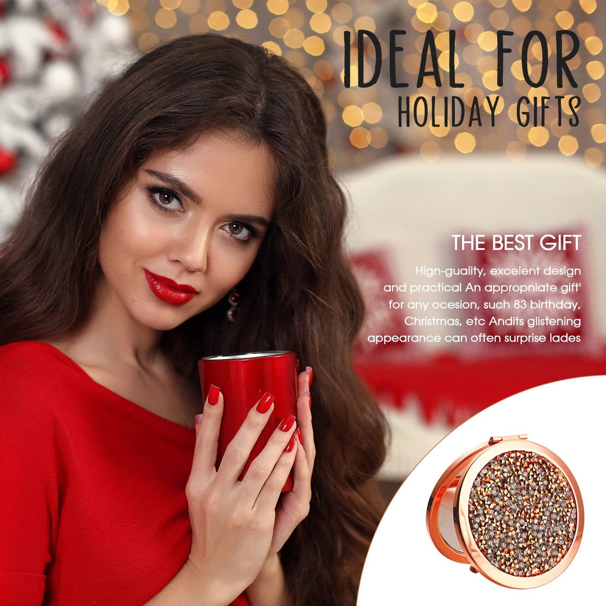 Set of 4 Rose Gold Compact Mirrors for Sister Gifts - Travel & Makeup