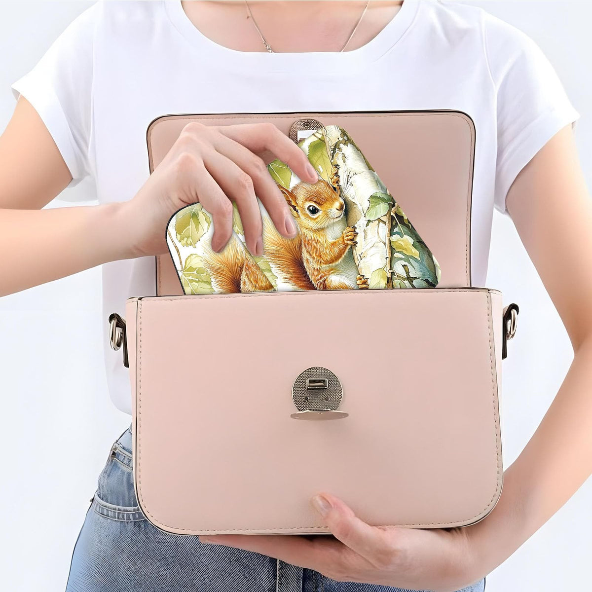 Travel Jewelry Case with Compact Mirror for Women, Squirrel Design