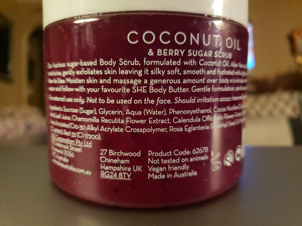 Coconut Oil & Berry Sugar Body Scrub - Large 20.3 Oz, Australian Made
