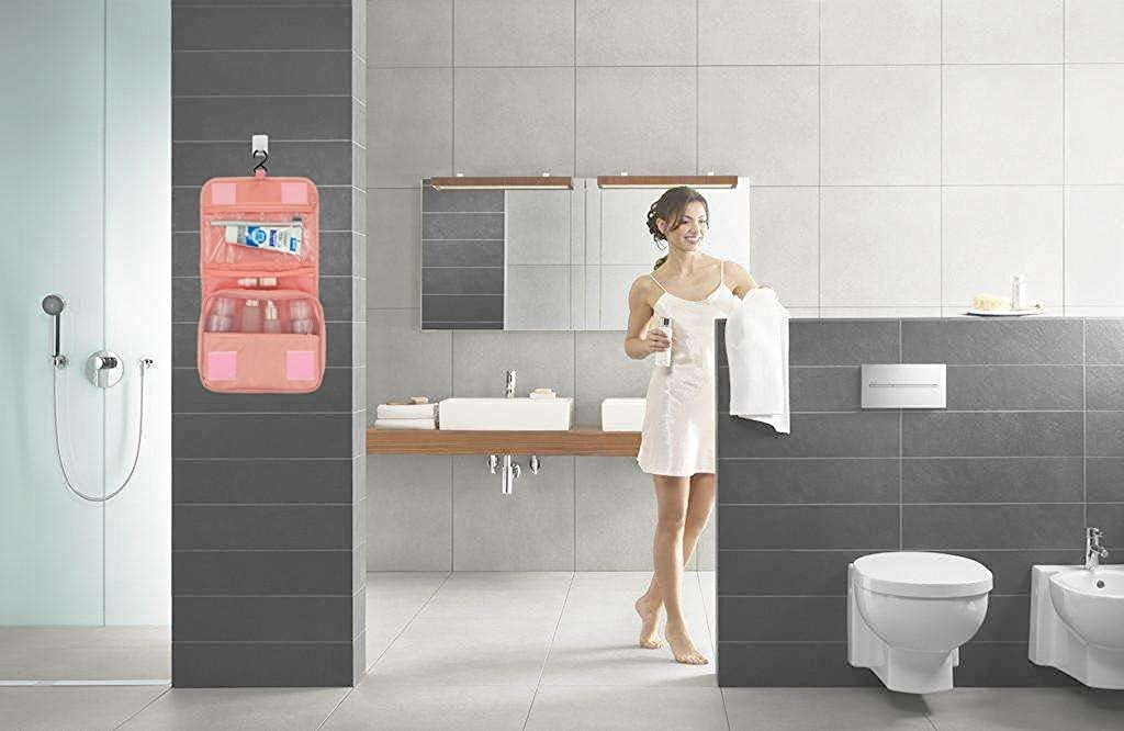 Travel Hanging Toiletry Bag with Sturdy Hook & Multiple Compartments - Pink