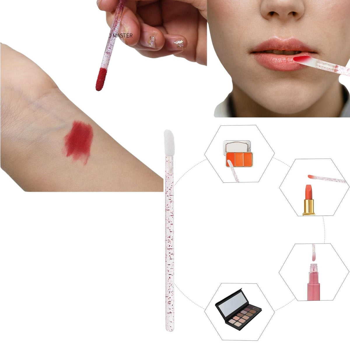4-Piece Lip Brush Set with Pink Glitter Handles - Precise Lip Makeup Tools