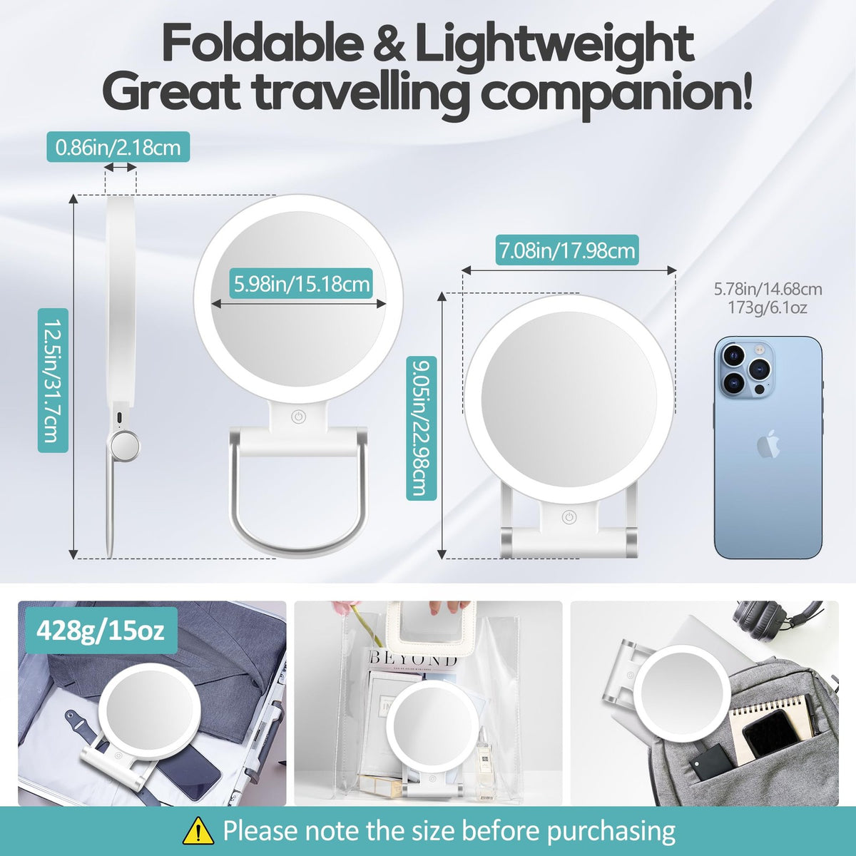 Magnifying Makeup Mirror with Light 30X Double-Sided Travel Vanity Mirror
