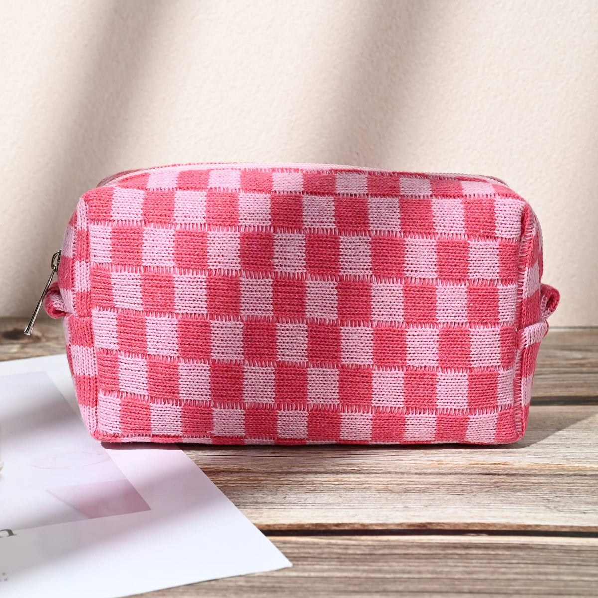 Large Checkered Travel Makeup Bag Set - Water-Resistant & Foldable for Women