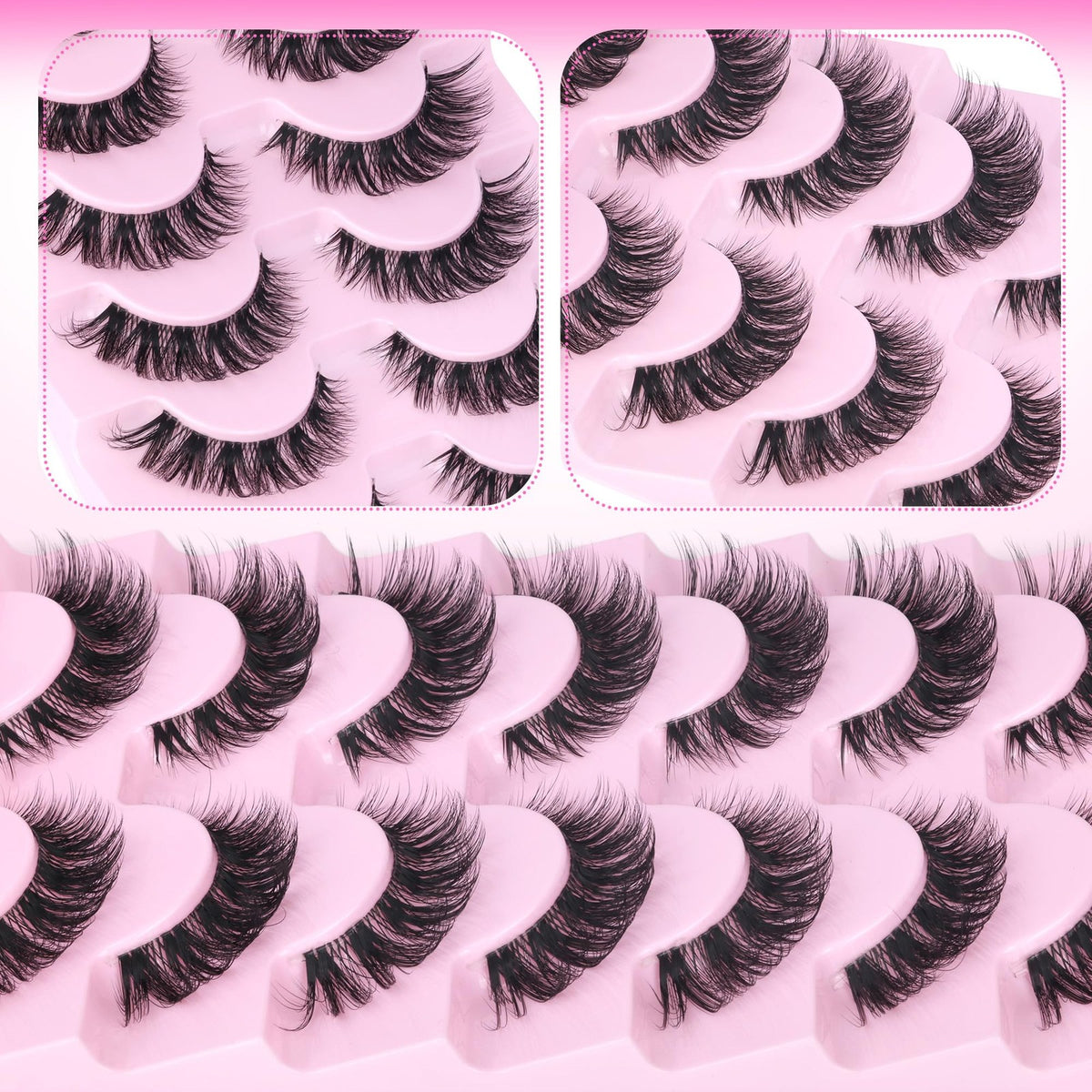 False Eyelashes Wispy Cat Eye Lashes 7 Pairs with Clear Band for Natural Look
