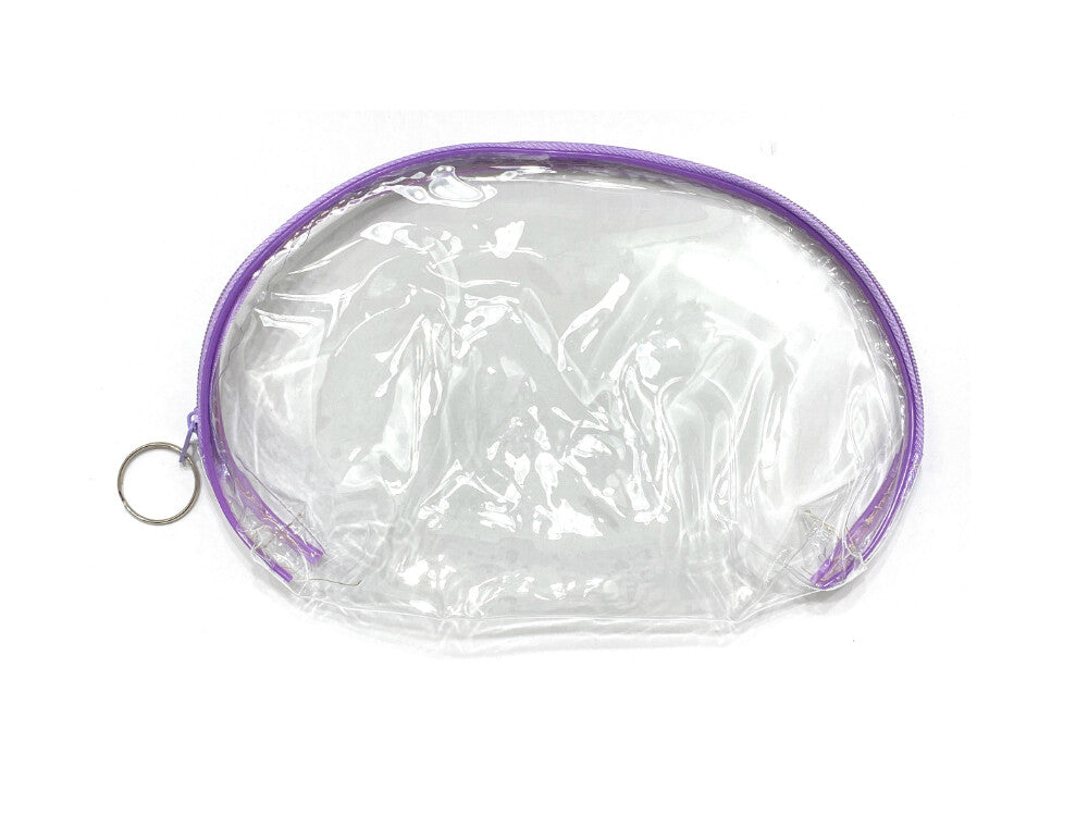 Large Transparent Vinyl Cosmetic Bag with Purple Zipper - 8x5 Inches