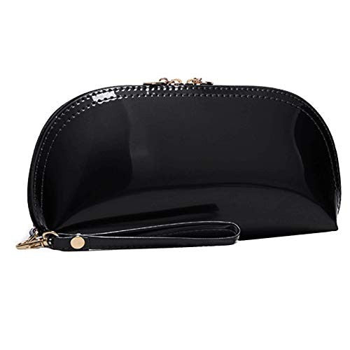 Patent Leather Makeup Clutch Bag - Large Capacity Cosmetic Organizer Wristlet