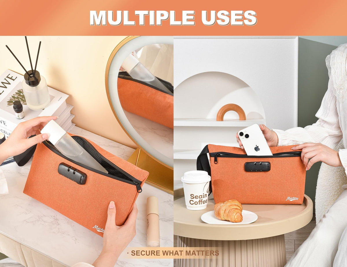Large Cosmetic & Travel Organizer Bag with Combination Lock – Medicine & Accessory Storage
