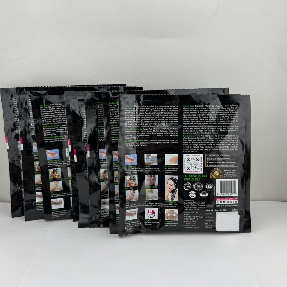 Hair Color Shampoo Base - Black, Single Use Packs (8 Count)