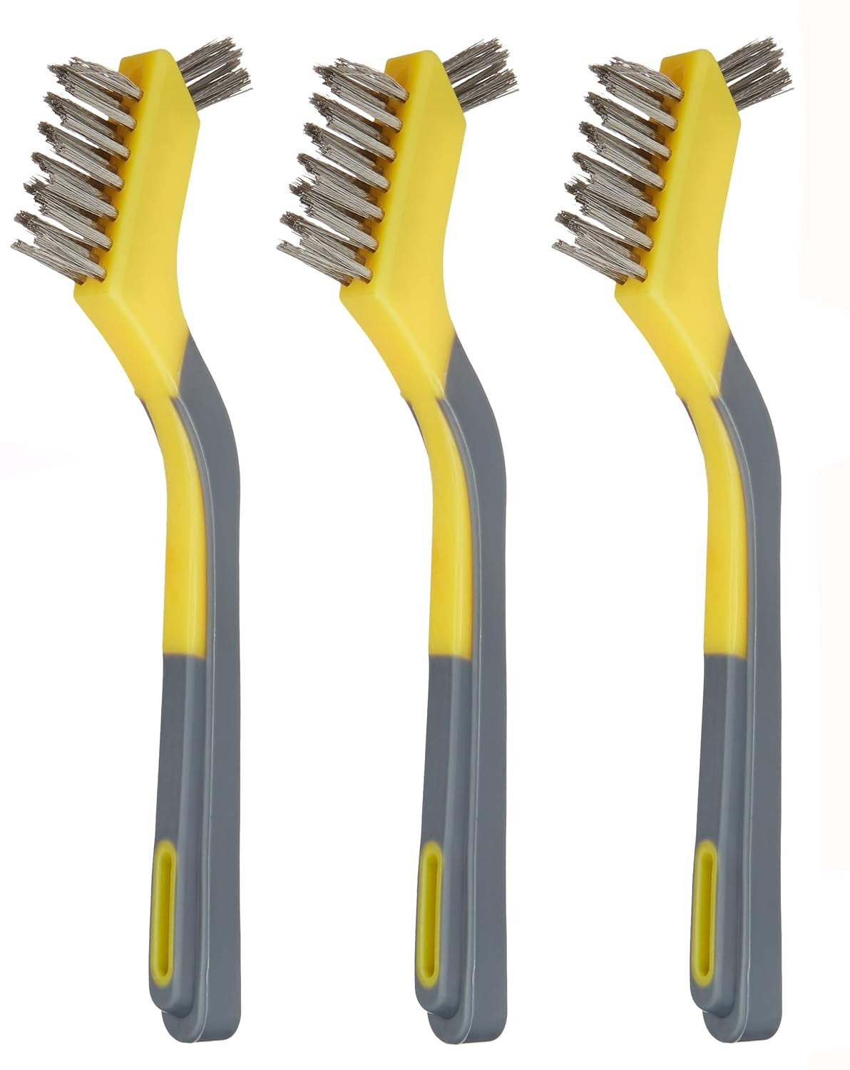 Stainless Steel Mini Cleaning Brushes with Soft Grip Handle - 3-Pack