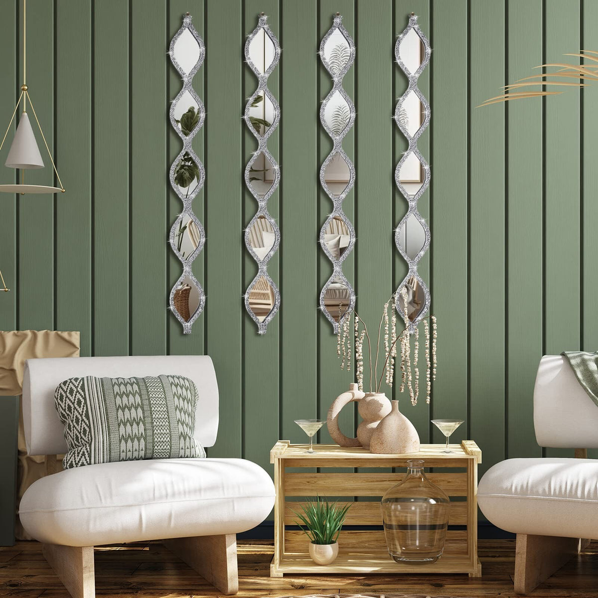 Teardrop Mirror Wall Decor Set - Rustic Diamond Crystal Farmhouse 4-Piece