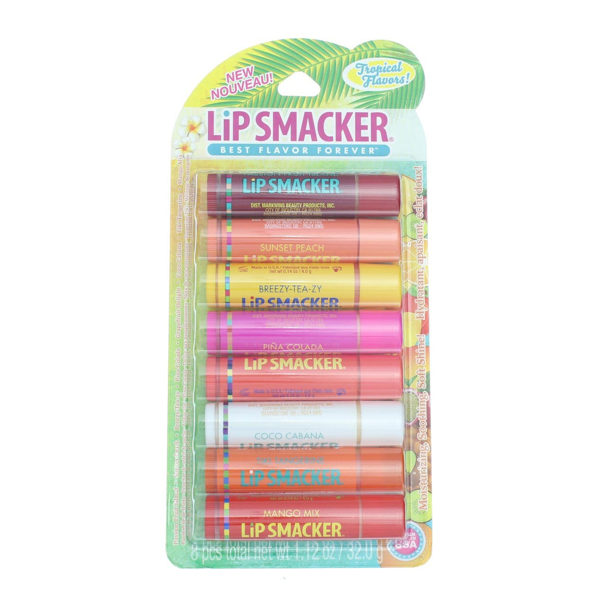 Tropical Lip Balm Set - 8 Pack Long-Lasting Moisture & Soft Shine