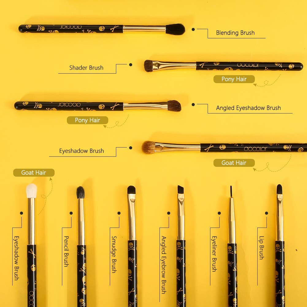10Pcs Eye Makeup Brush Set with Skull Printed Handles for Eyeshadow & Eyeliner