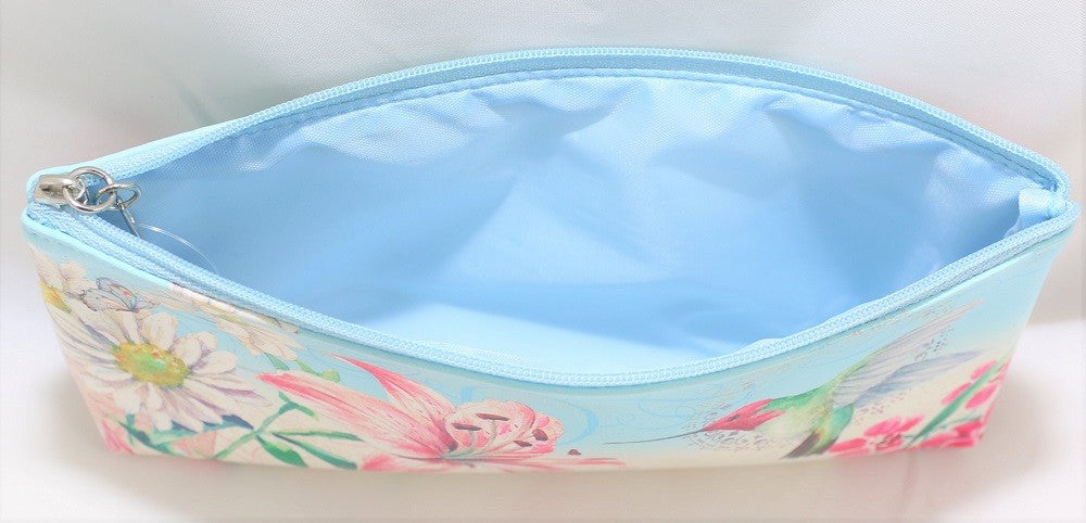 Women's Floral Hummingbird Cosmetic Pouch - Faux Leather Travel Case