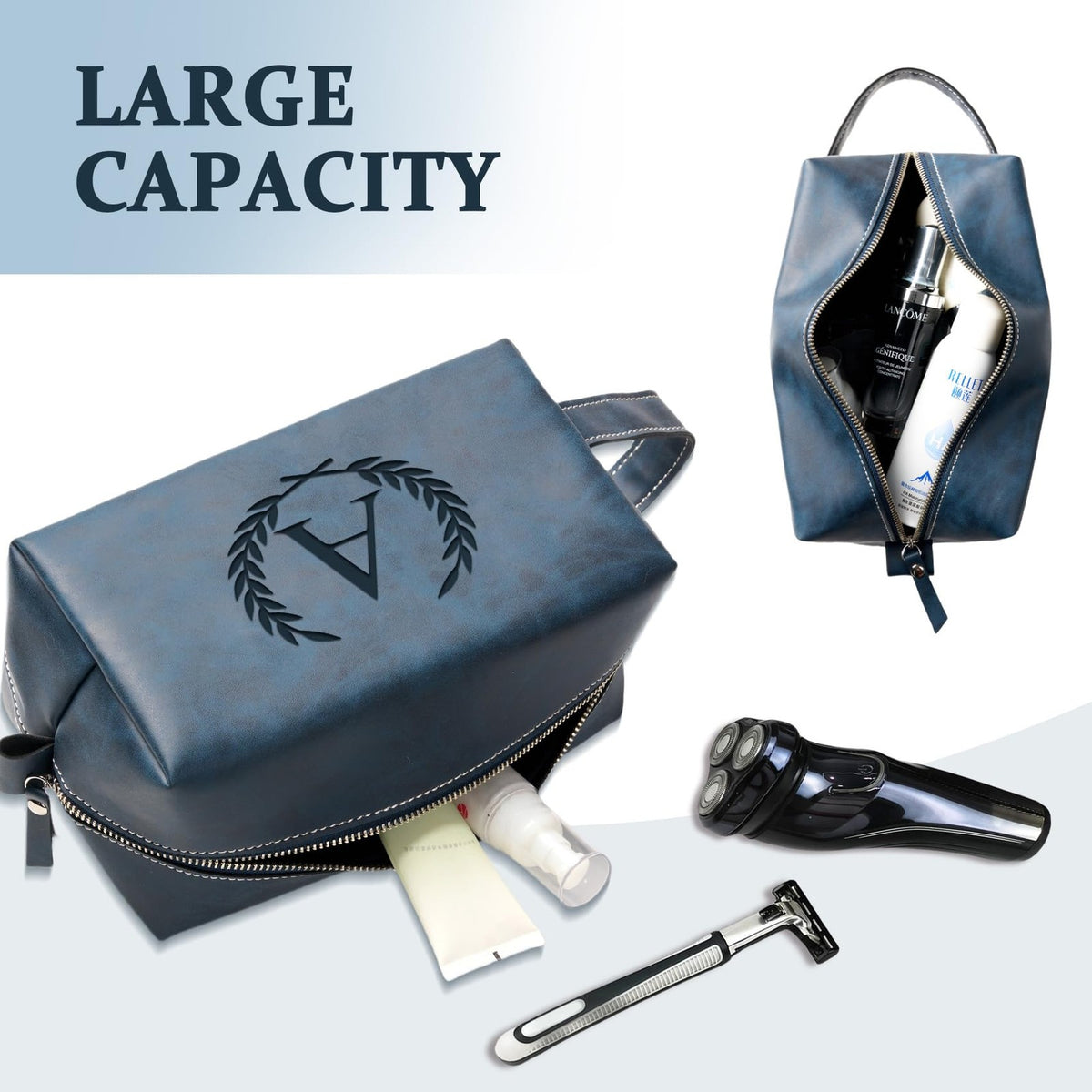 Personalized Travel Toiletry Bag for Men - Waterproof PU Leather Gift with Engraved Initials