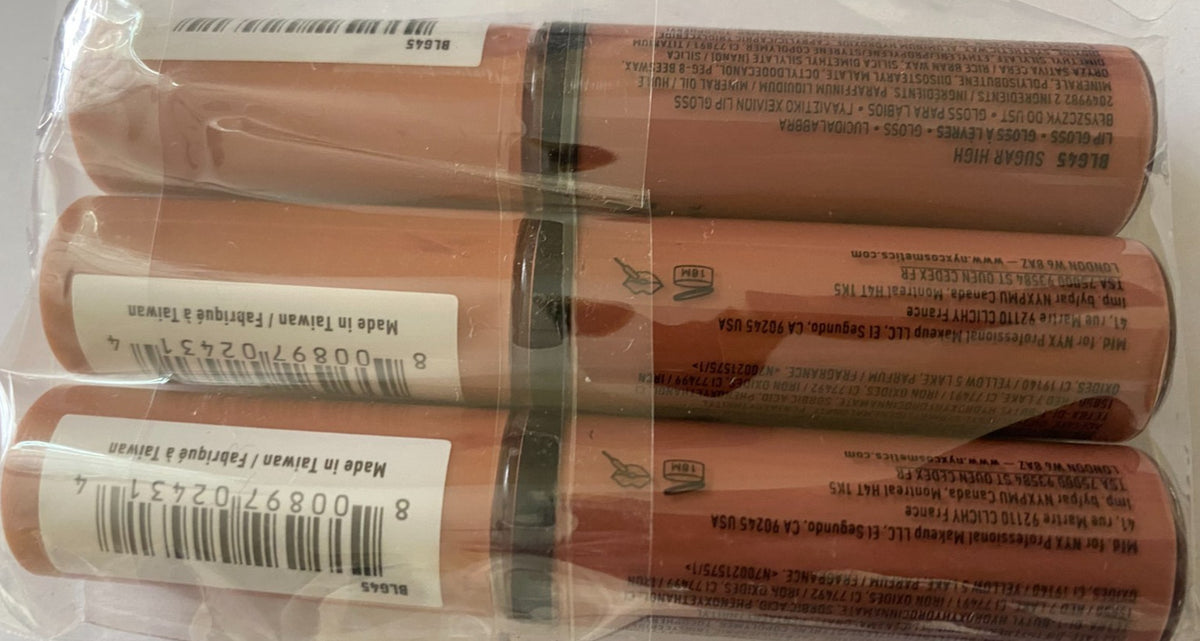 NYX Butter Gloss Lip Gloss Sugar High 0.27 Oz - Lot of 3
