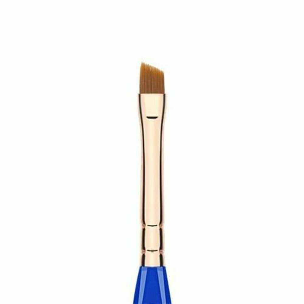 Small Angle Makeup Brush - Vegan Synthetic Bristles, Rose Gold Ferrule, Ergonomic Blue Handle